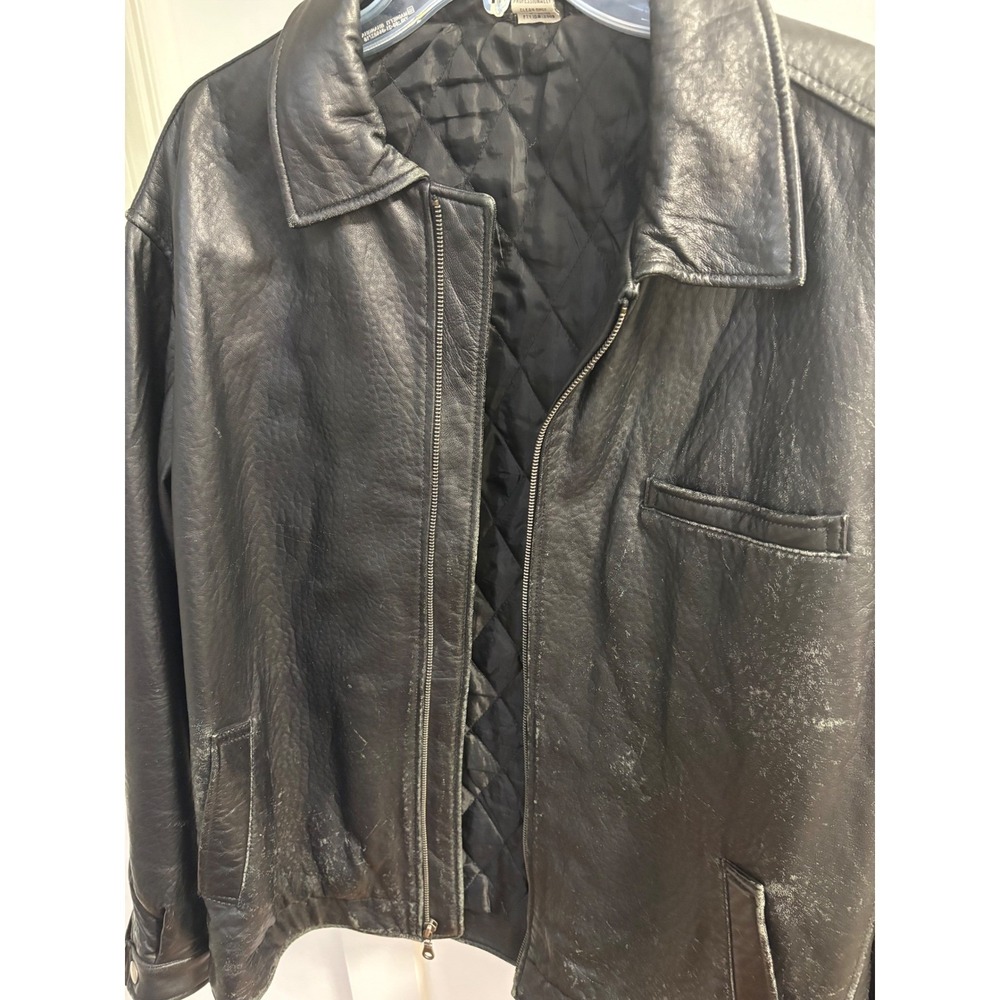 Vintage Mens Black Leather Bomber Jacket Quilted Lined Zip Up Size Medium